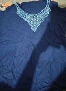 Blue Kurta with Decorative Neckline