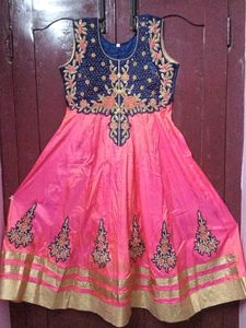 🌟 Royal Blue & Pink Embroidered Anarkali Gown 🌟