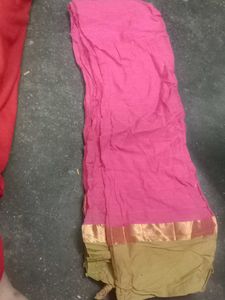 Vibrant Pink blouse material with Golden Border