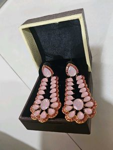Elegant Pink Stone Drop Earrings
