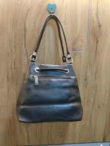 Lancaster Black Leather Drawstring Bucket Bag