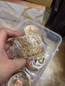 Champagne Stone Bridal Kada Set with Pearl Latkan