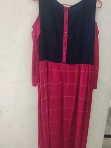 Pink Plaid Cold Shoulder Maxi Dress
