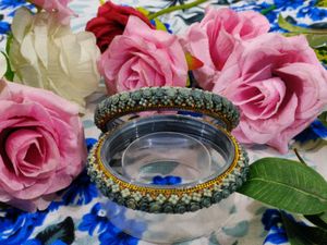 Grey Rose With Golden Stone Bangles