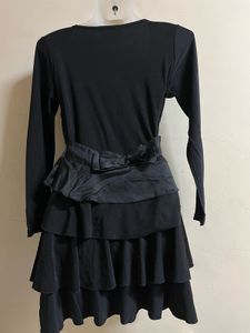 Black Ruffled Long Sleeve Dress