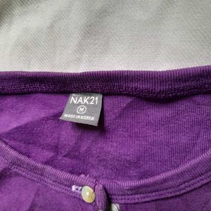 Purple Henley Long Sleeve Top
