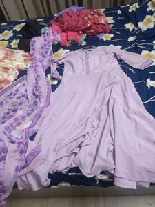 Lavender anarkali suit with duppta
