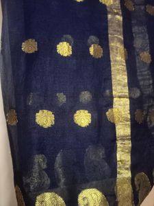 Dark Blue Colour Woven Floral Print Banarsi Dupatt