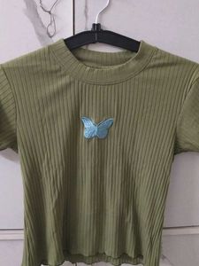 Cute Olive Green Butterfly Tee