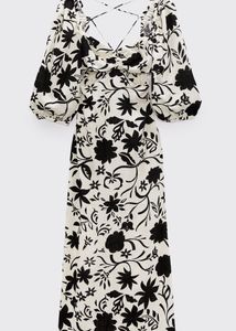 ZARA BACKLESS Floral Cut-Out Midi Dress