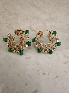 Elegant Gold &amp; Emerald Hoop Earrings from Kushals