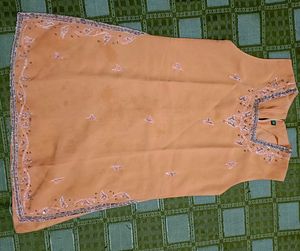 Elegant Peach Embroidered Kurta with Sharara Set