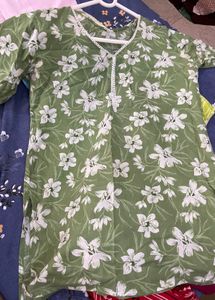 Green Floral Print Kurta