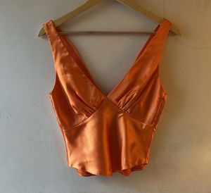 Satin V-Neck Ruched Tank Top