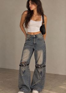 Unique belted wide leg-bootcut jeans