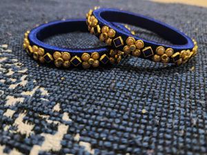 Royal Blue Silk Bangles with Gold Embellishments