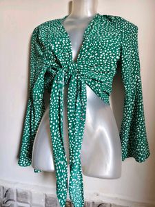 Green Polka Dot Tie Front Top 32"-38" adjustable