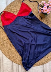Navy & Red Lace Lingerie Slip Dress