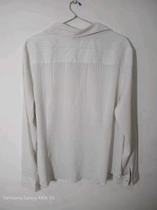 Canda Classic White Striped Button-Up Shirt