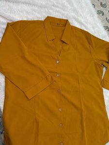 Classic Mustard V-Neck Button-Up Top