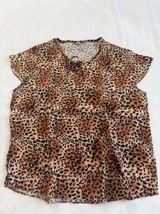 Leopard Print Tie-Neck Top