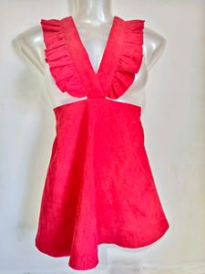 🎁Buy 1, Get 1 Free🎁Red Ruffled Dungree Top