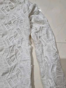 White Textured Mock Neck Top