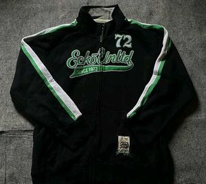 Black Track Jacket with Green Stripes