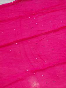 🆕✨Chiffon hot pink Dupatta..with light golden border and ghungroo💝