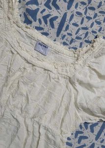 Cream Embroidered Square Neck Top