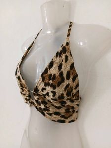 Leopard Print Halter Neck Crop Top