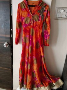 Vibrant Orange &amp; Pink Ethnic Gown