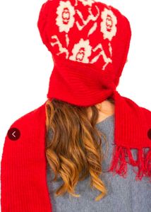 Cozy Red Floral Knit Scarf
