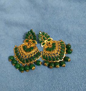 Green &amp; Gold Ethnic Earrings