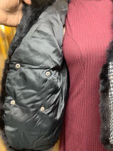 Houndstooth Jacket with Fur Trim