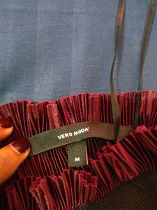 Maroon Pleated Midi Skirt