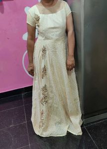 Elegant Cream Embroidered Anarkali Gown