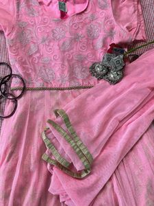 Beautiful Pink Embroidered gown with Dupatta