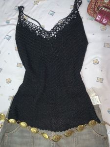 Elegant Black Beaded Knit Top