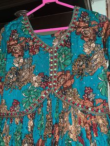Teal Floral Print Maxi Gown