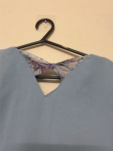 Blue Floral Sleeve A-Line Dress