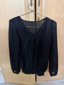 Elegant Black Sheer Lace Trim Top