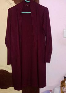 Chic Burgundy Ribbed Long Cardigan