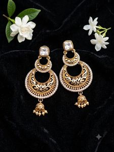 Long Golden and white diamond earrings
