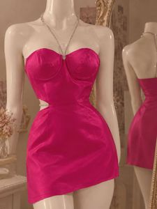 Hot Pink Strapless Cut-Out Mini Dress