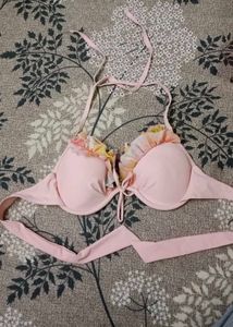Pink Ruffled Bikini Top