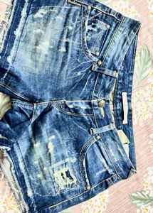 Distressed Blue Denim Shorts