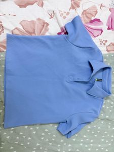 Light Blue Ribbed Polo Top