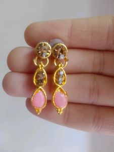 Elegant Pink Stone Necklace and Earring Set