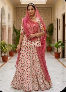 Elegant Rose Floral Rajputi Style Lehenga Set with